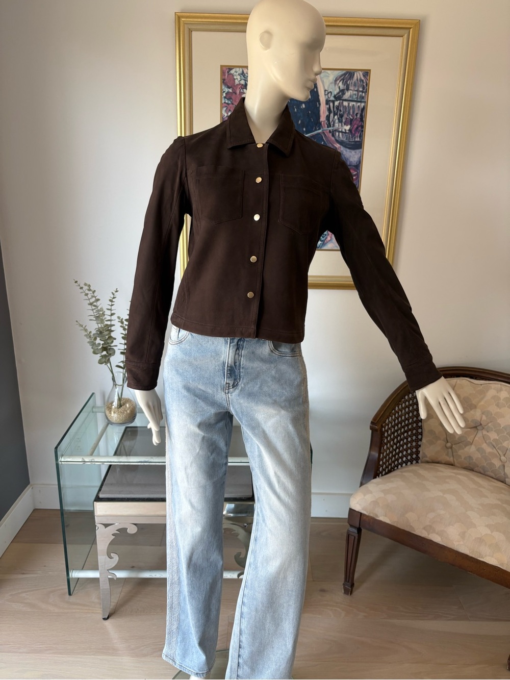 Women’s Brown Leather Button-Front Jacket